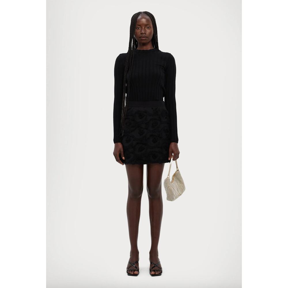Marella Demien Mini Skirt Black Fringe High Waist Party Straight Pencil US 6 NWT - Picture 3 of 16